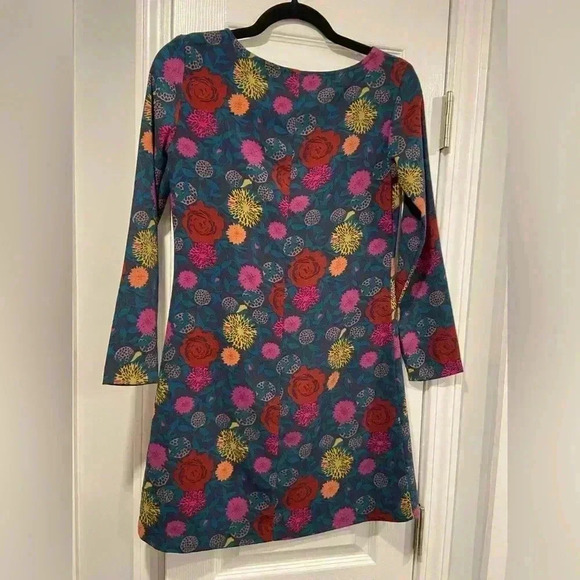 American Apparel Gia Floral Printed Long Sleeve Mini dress Scoop Neck Size Small - Picture 6 of 10